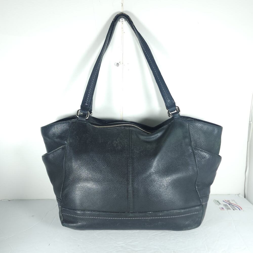 Coach Park Carrie 23284 Black Pebbled Leather Carryall Tote Shoulder Bag - Picture 2 of 16